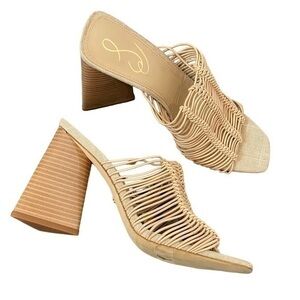 Sam Edelman Laurette Chunky Block Heels Stretchy Caged Retro Y2K Sandals Beige